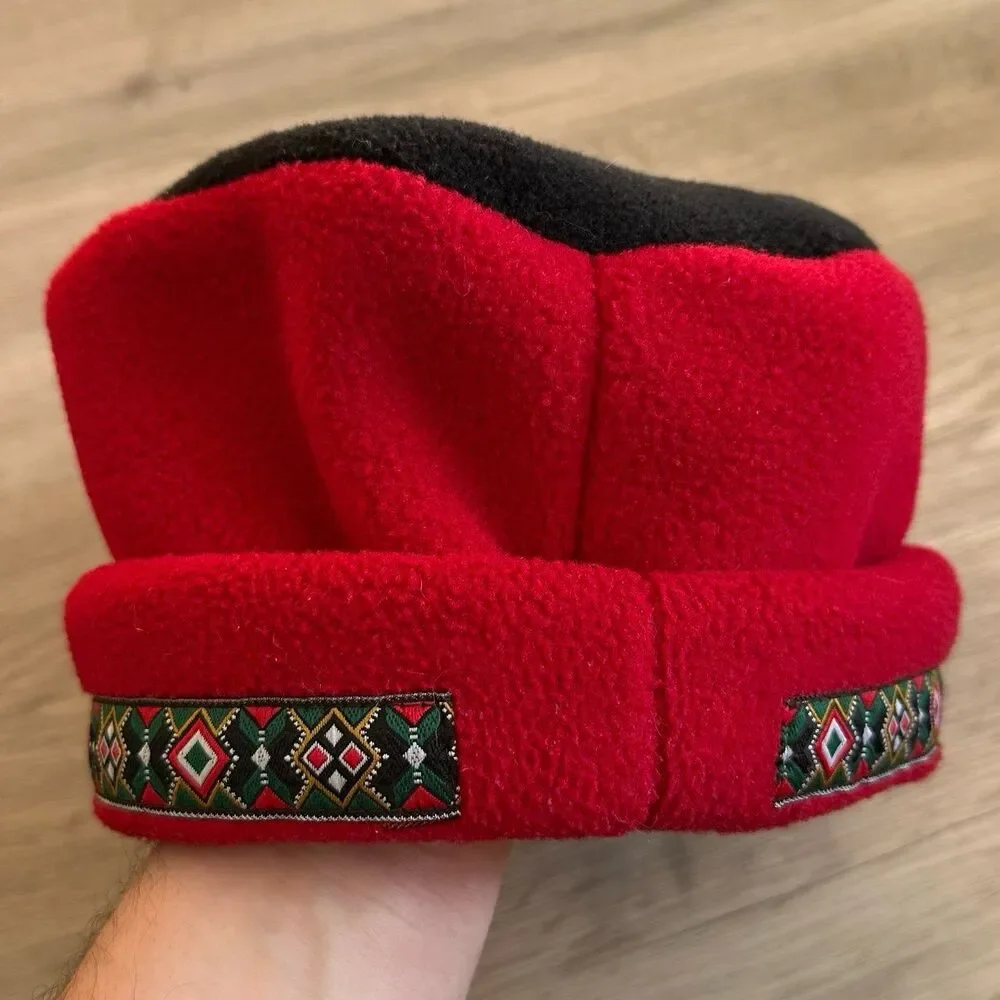 Vintage 1990s Y2K LL Bean Fleece Hat Red & Black Adult Sm/Med Made in USA - Picture 3 of 8